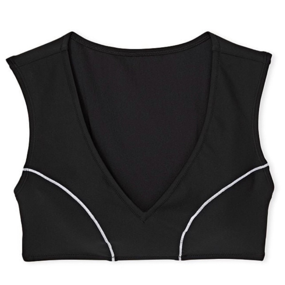 NWT Victoria's Secret Black V-Neck Sport Bikini Top with White Trim